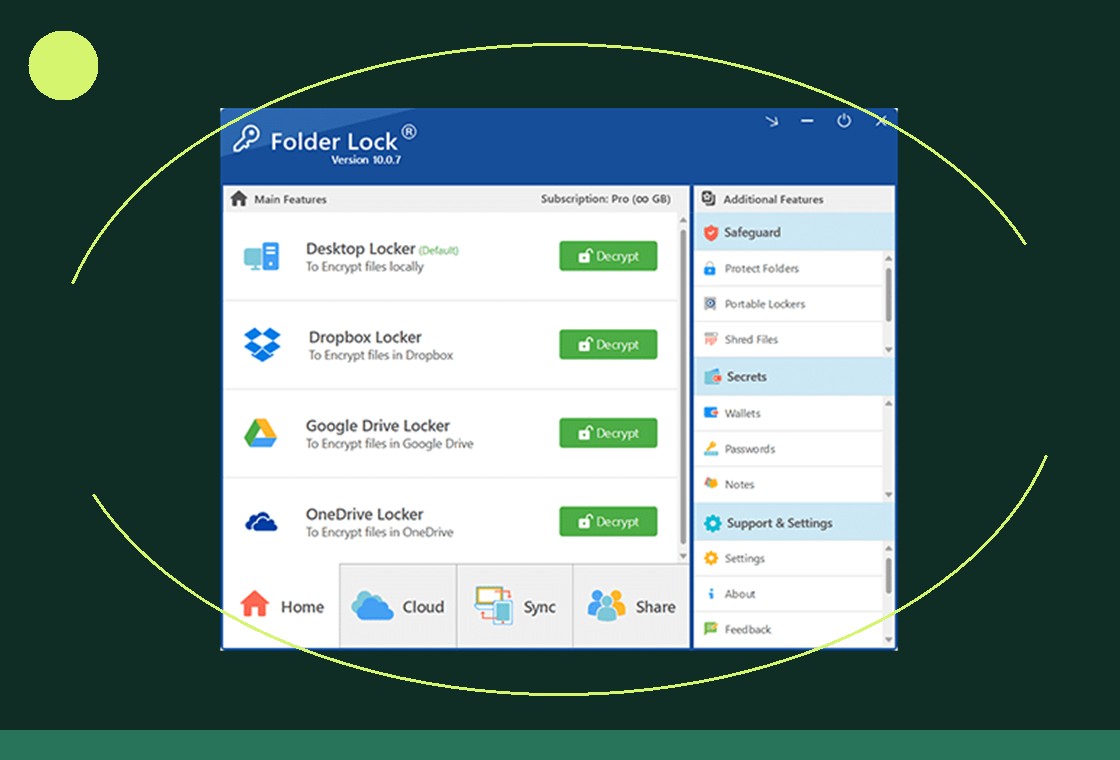 Supplied legacy Folder Lock cloud screen