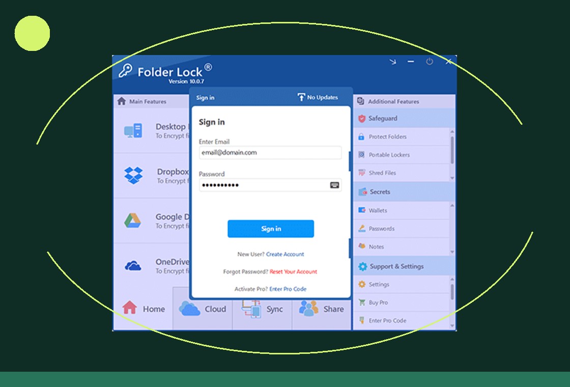 Supplied legacy Folder Lock login screen