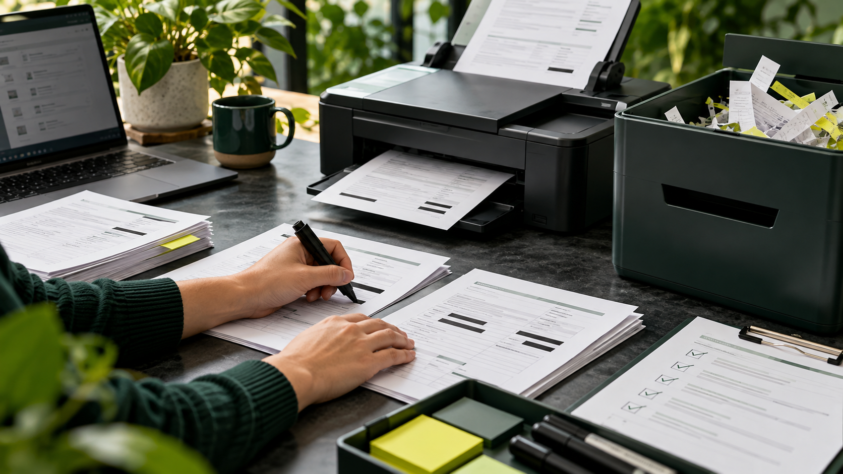 Hands separating duplicate and temporary bank-change evidence folders