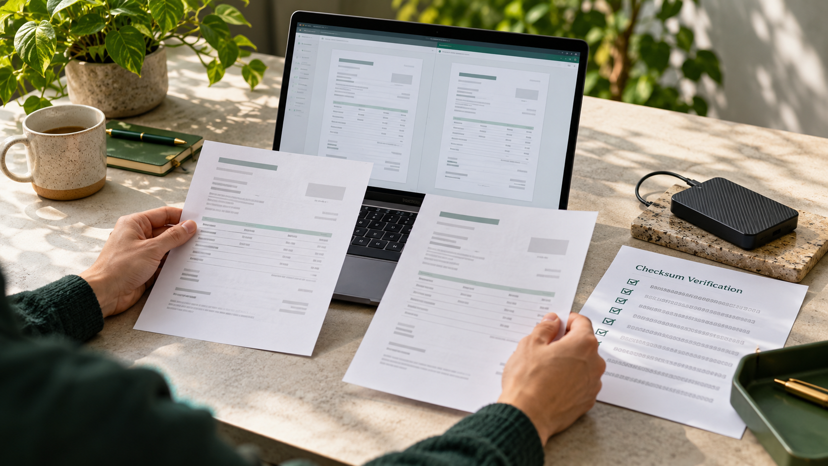 Faceless accounts payable reviewer running a supplier bank-change backup restore drill