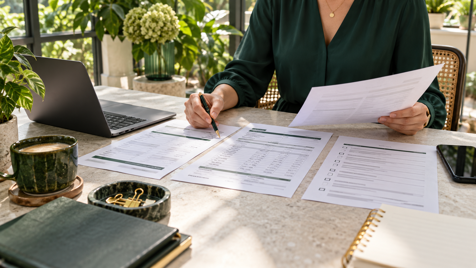 Faceless accounts payable reviewer organizing a confidential pre-payment supplier bank-change